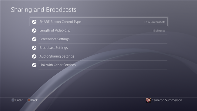 PlayStation 4 Share Button Control Type