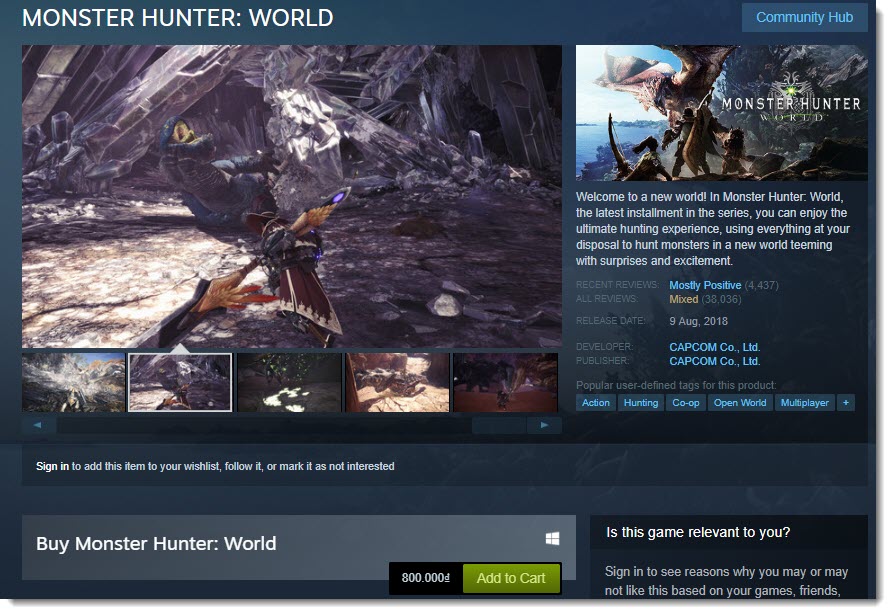mua game monster hunter world pc